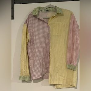 Princess Polly Color Block Button Down Shirt SIZE 4 Yellow Pink purple green